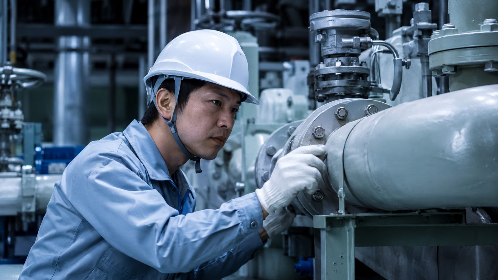 プラント設備を点検する社員