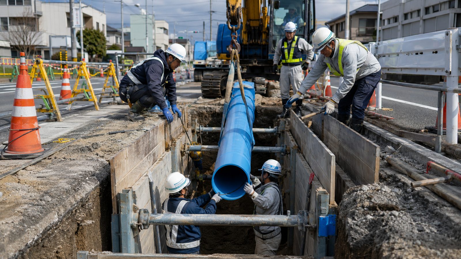 水道本管の布設工事
